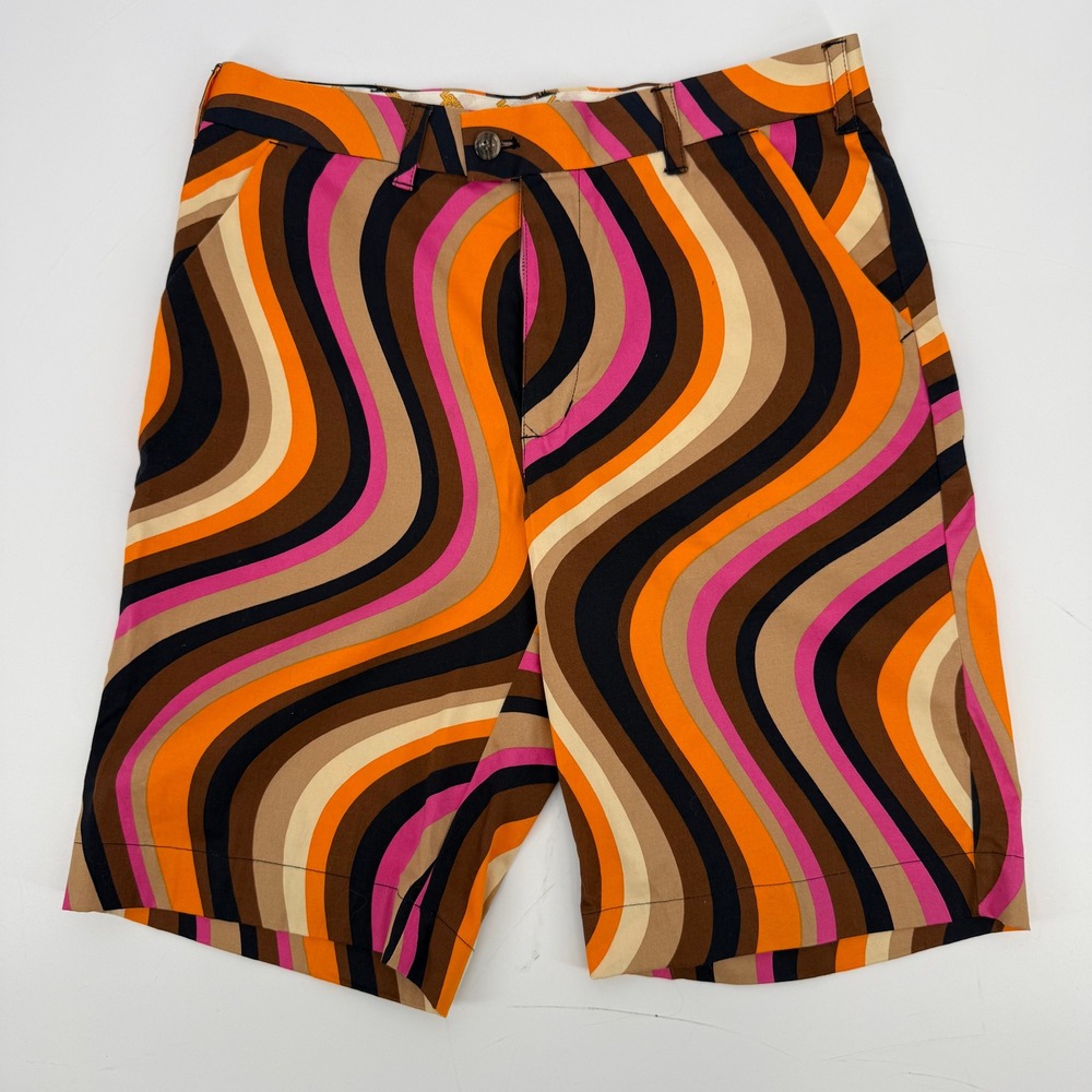 Loudmouth Psychedelic Swirl Chino Shorts Mens 32 Multicolor Good Retro 70s Style
